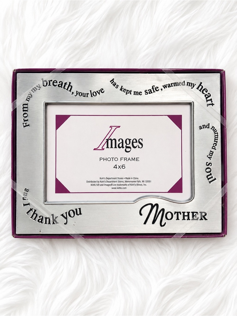 Silver “Mother” Sentiment 4x6 Photo Frame Embossed Black Lettering